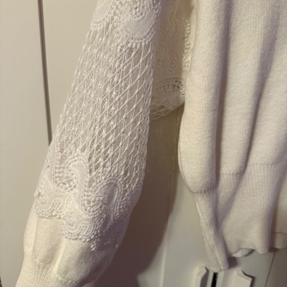 Lulus Dearest Details White Mock Neck Lace Sleeve Sweater - Size M - Picture 7 of 10
